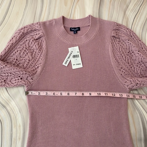 NEW! Splendid Phoebe Cashblend Pointelle Crewneck Sweater Lavender Pink S - $148 - Picture 8 of 14